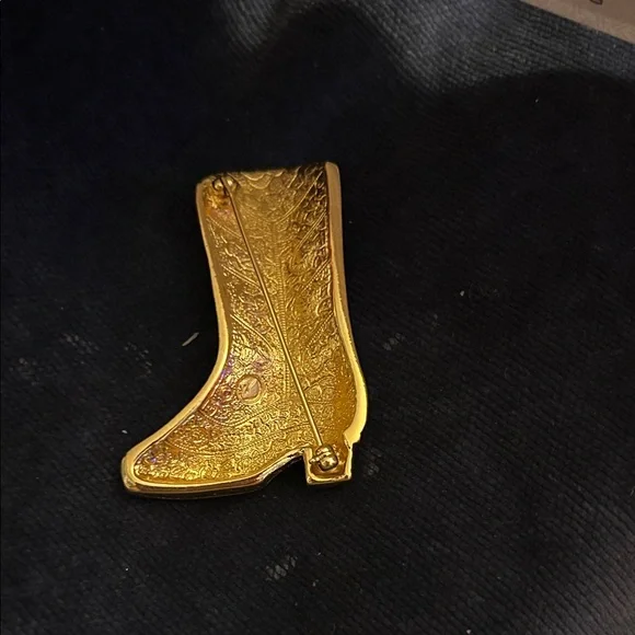 Embellished Boot Brooch with Orange and Silver Accents